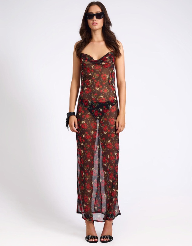 ONE TEASPOON - Flower Jagger Slip Maxi Dress - Red
