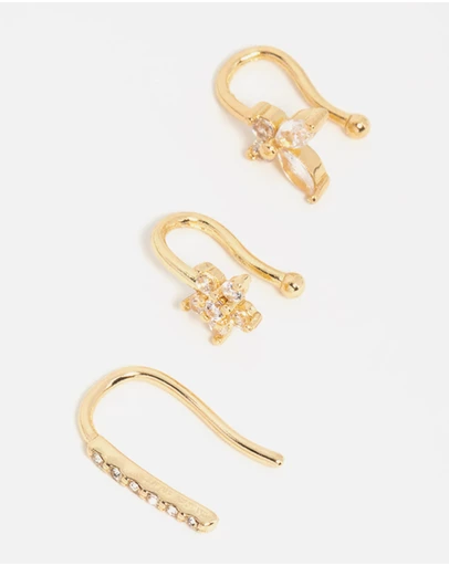 Lovisa - Gold Plated Nature Faux Nose Studs 3-Pack