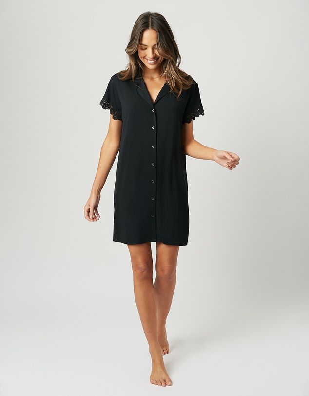 UNE PIECE - Lace Trim Modal Shirt Nightie
