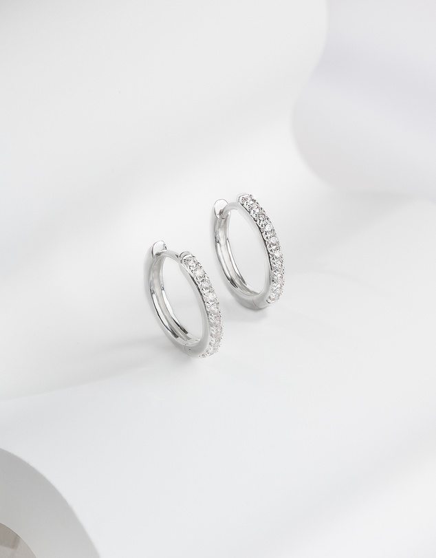 Wanderlust + Co - Classic Pave Silver 10mm Huggie Earrings