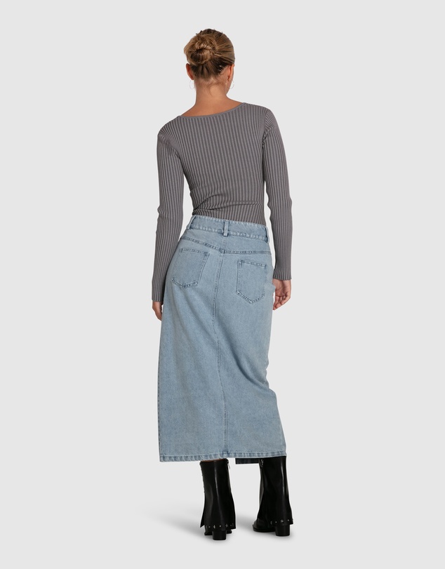 Belle & Bloom - Can't Forget You Denim Midi Skirt