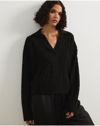Atmos&Here - Faye Cable Knit Pullover With Collar