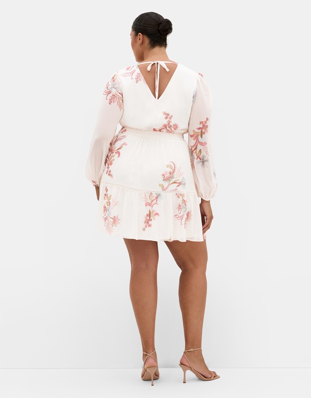 City Chic - Plus size Kiki Long Sleeve Print Mini Dress - ivory