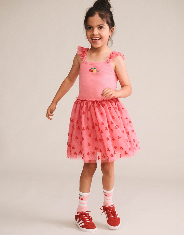 Huxbaby - Tropical Fruit Embroidered Sleeveless Tulle Dress - Babies-Kids