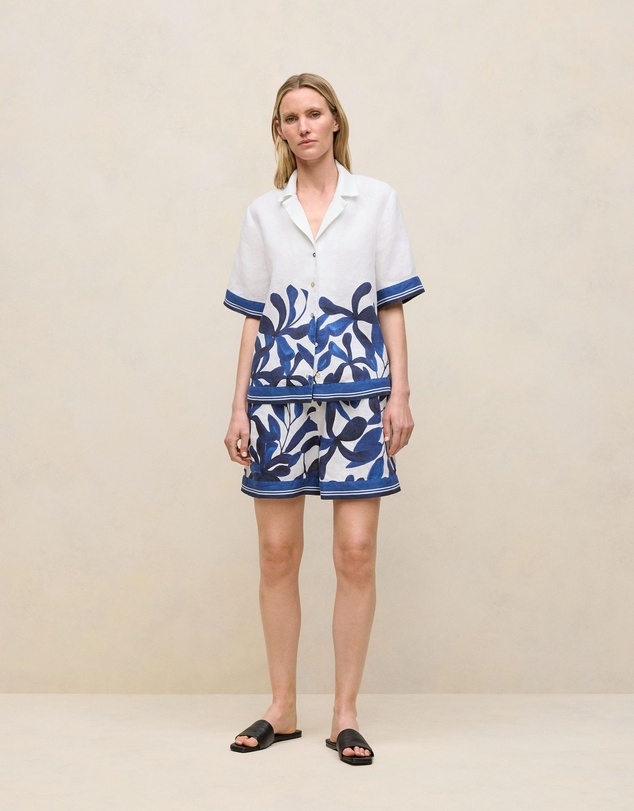 Trenery - Marea Border Stripe Linen Shirt in White
