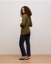 Trenery - Cotton Cable Knit Longline Cardigan in Dark Khaki