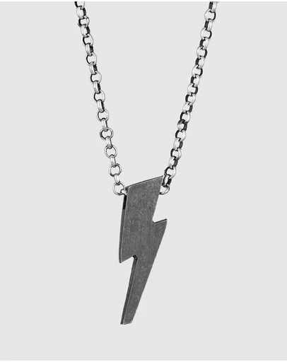Kuzzoi - ICONIC EXCLUSIVE - Lightning Pendant Necklace in Oxidised 925 Sterling Silver