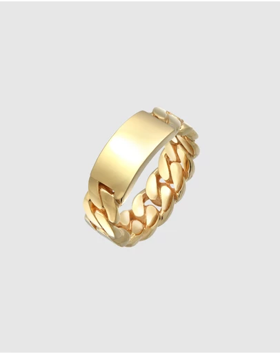 Kuzzoi - ICONIC EXCLUSIVE - Polished Band Ring in Chain Look in Gold-Plated 925 Sterling Silver