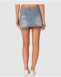 EDIKTED - Ginnie Low Rise Distressed Denim Mini Skirt