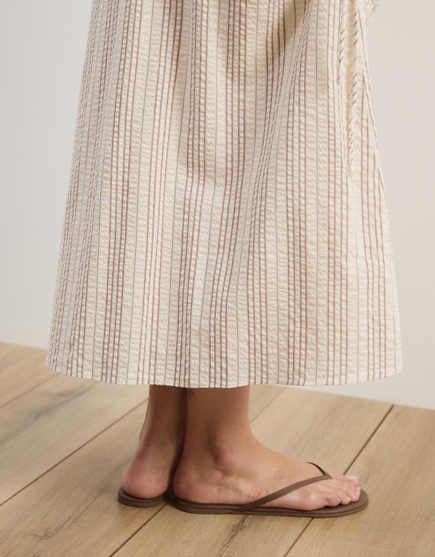 Atmos&Here Curvy - Sally Striped Cotton Ruched Side Tie Midi Skirt