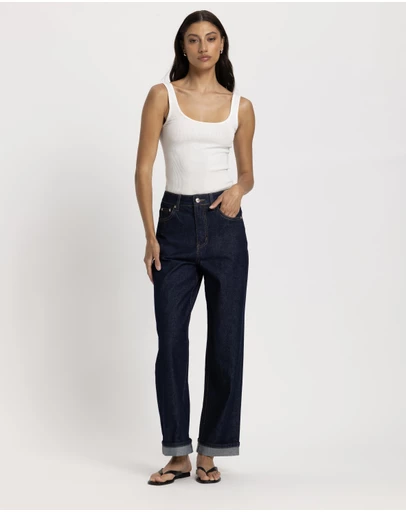 Atmos&Here - Mona Mid Rise Turn-Up Jeans
