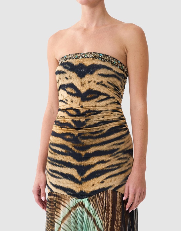 Camilla - Strapless Jersey Dress with Silk Panel