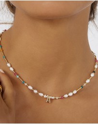 Arms Of Eve - Beaded Gemstone and Pearl Initial Necklace