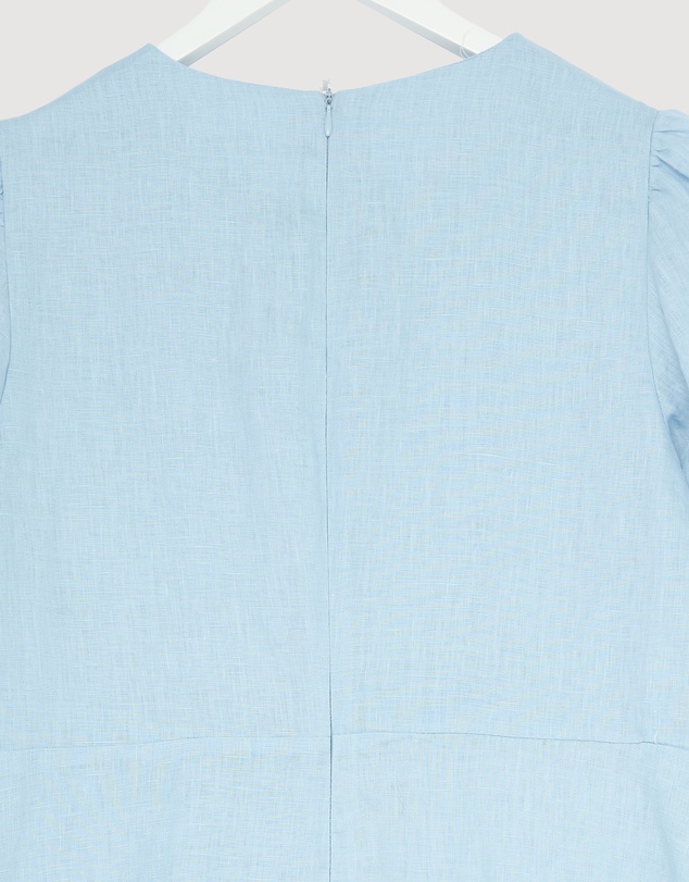Revibe - Repaired AERE Elowen Linen Puff Sleeve Midi Dress - AU 14
