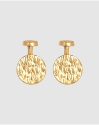 Kuzzoi - ICONIC EXCLUSIVE - Cufflinks Platelet Round Hammered Texture in 925 Sterling Silver Gold Plated