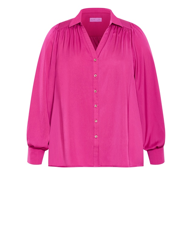City Chic - Plus size Hadlee Long Sleeve Shirt - framboise