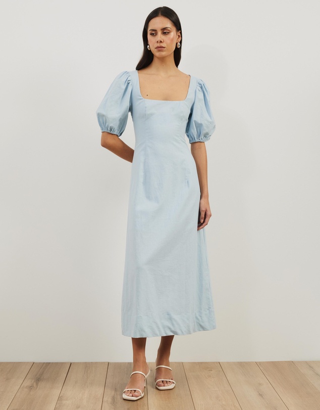 Atmos&Here - Ava Linen Blend Puff Sleeve Maxi Dress
