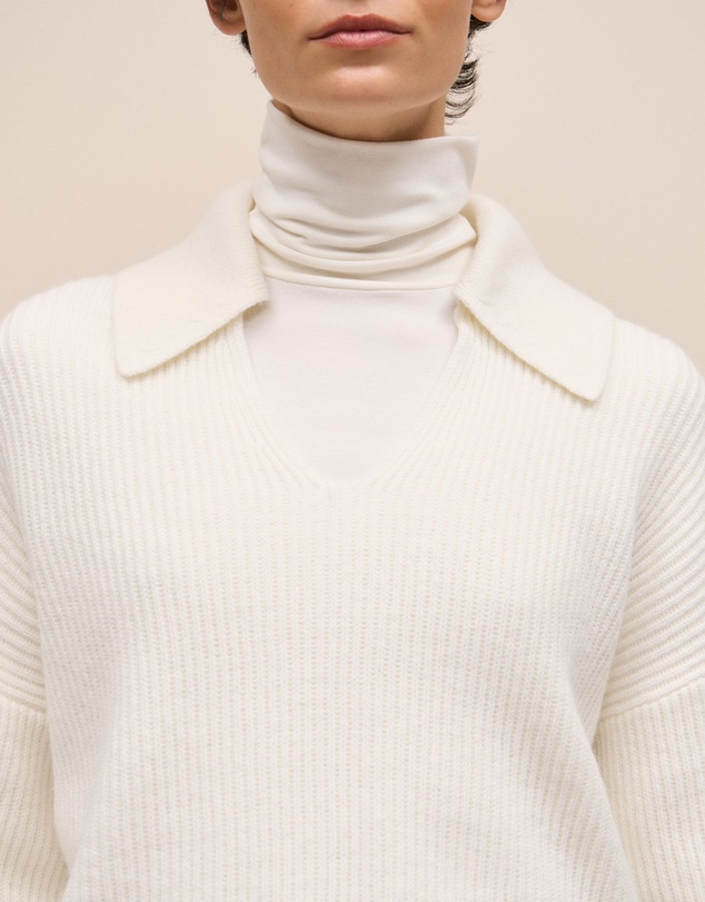 Trenery - Merino Open Collar Knit in Marshmallow