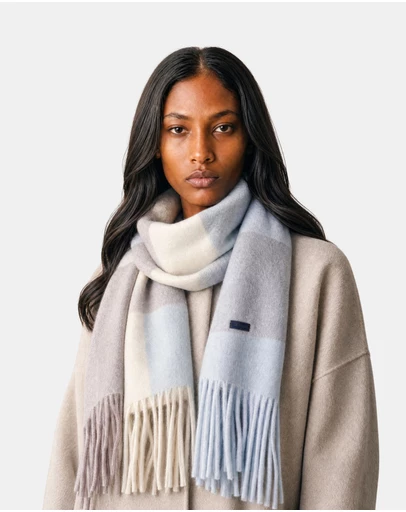 Henry Bucks - HENRY BUCKS Merino Wool Check Scarf BLUE MULTI
