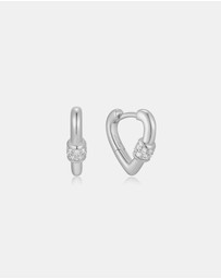 Ania Haie - Silver Mini Heart Clasp Huggie Earrings
