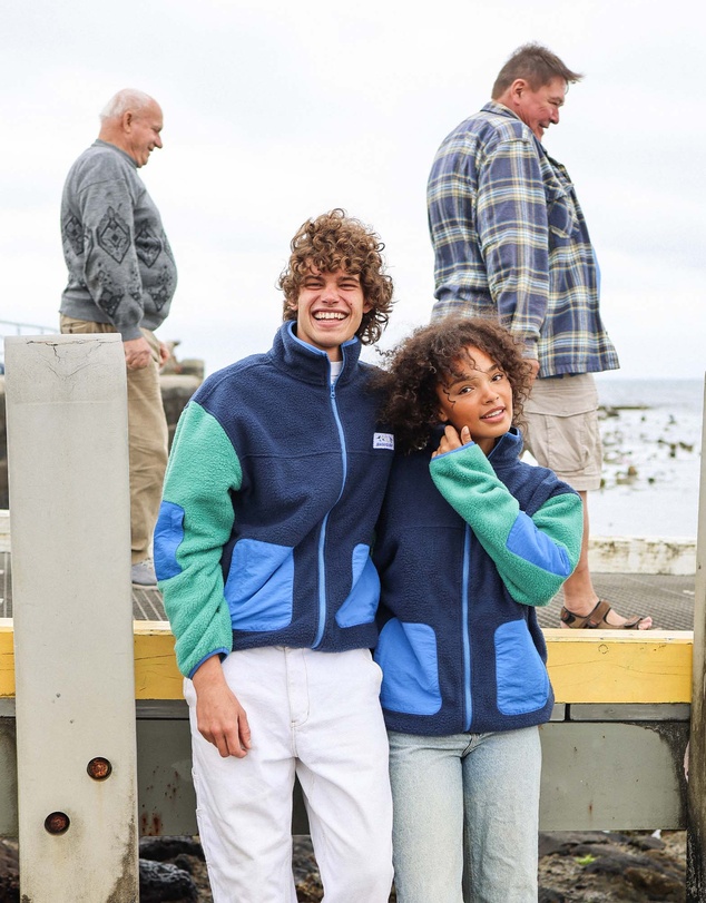 Skwosh - Skwosh Polar Fleece Utility Jacket in Green/Blue