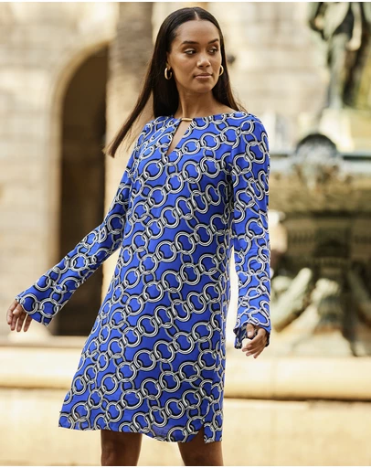 Sosandar - Chain Print Tab Detail Shift Dress