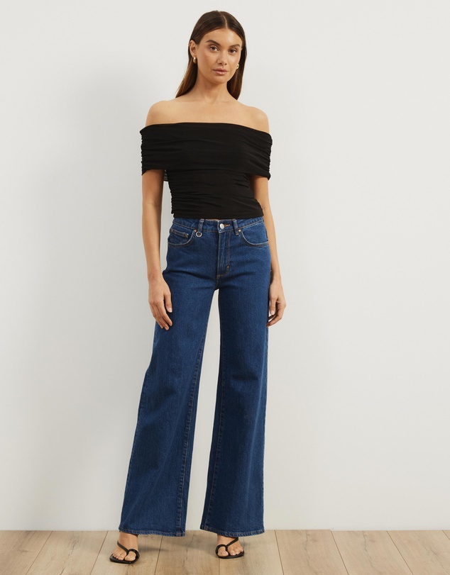 Atmos&Here - Elka Short Sleeve Mesh Off Shoulder Top