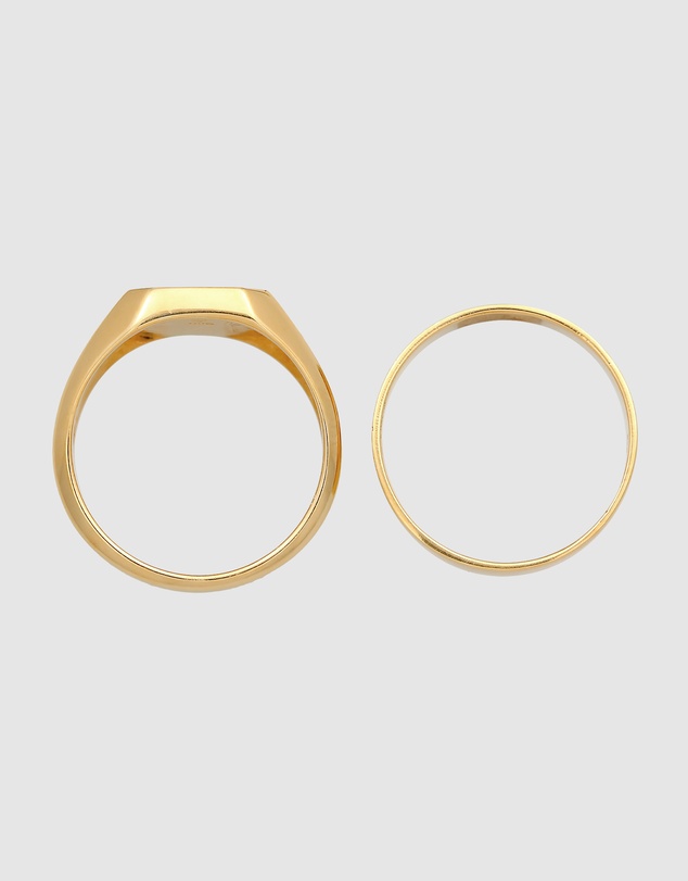 Kuzzoi - ICONIC EXCLUSIVE - Classic Band and Signet Ring Set in Gold-Plated 925 Sterling Silver