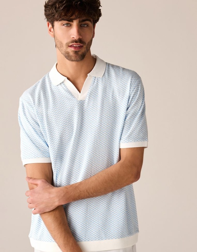 NEXT - Cuban Collar Textured Short Sleeve Polo Shirt