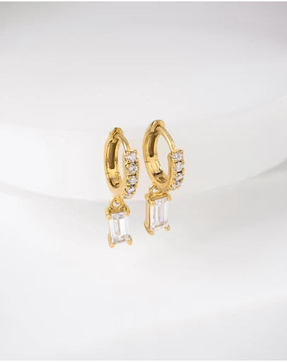 Wanderlust + Co - Baguette Gold Baby Huggie Earrings