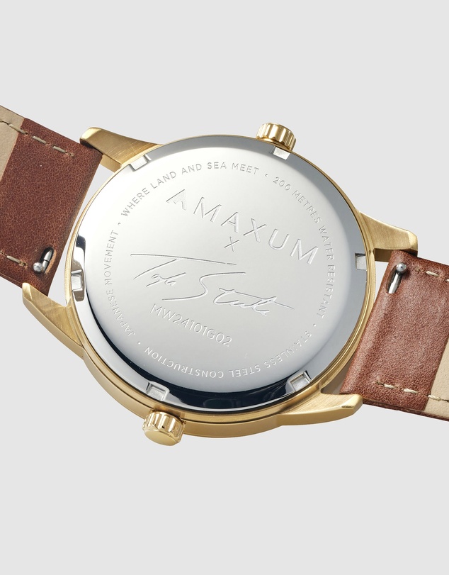 Maxum - Maxum x Taylor Steele - Green Dial, Gold Tone Case & Brown Leather Band