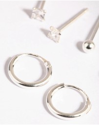 Lovisa - Sterling Silver Diamante Stud & Hoop Earring Pack