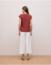 Trenery - Modal Cap Sleeve Blouse in Deep Red
