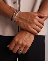 Michael Hill - Men's Link Pattern Textured Cuff Bangle in Sterling Silver