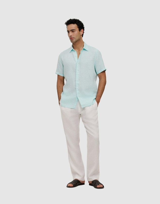 Trenery - Yarn Dyed Linen Short Sleeve Shirt
