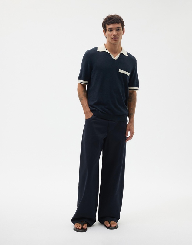 AERE - Contrast Linen Blend Polo