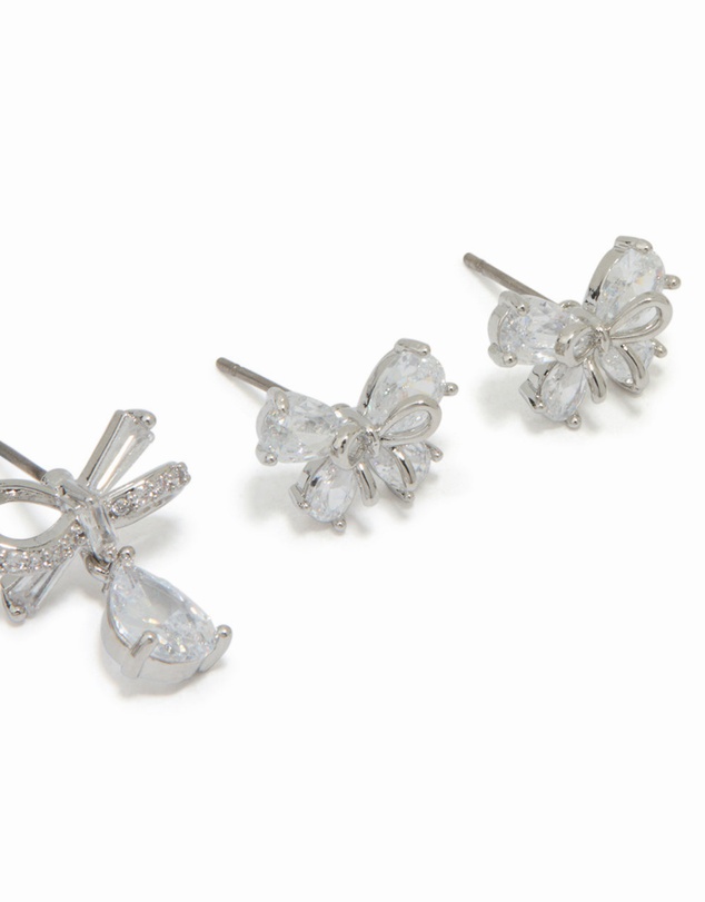 Lovisa - Silver Cubic Zirconia Bow Earrings 2-Pack