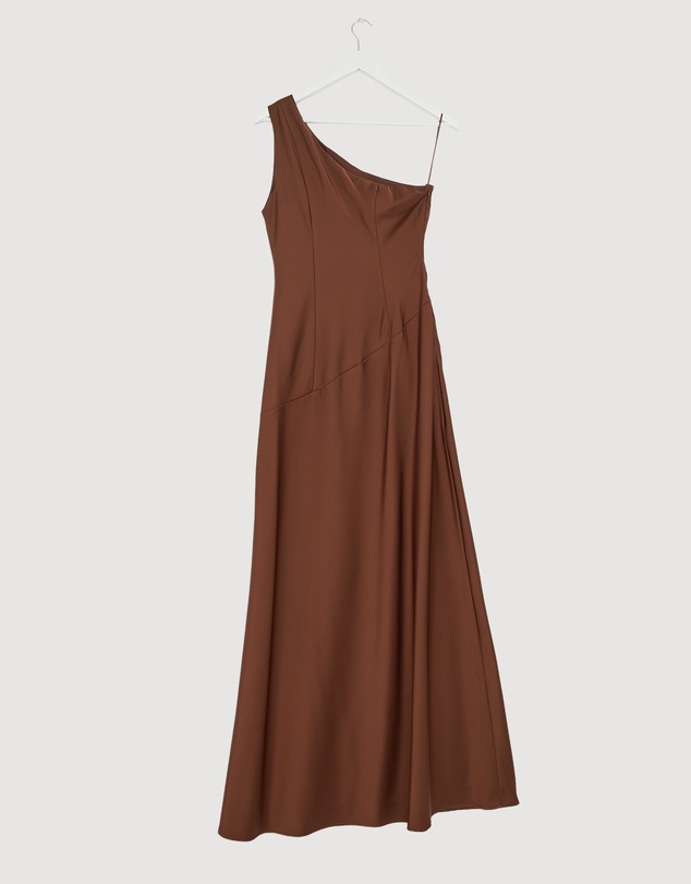 Revibe - Repaired CHANCERY Hallie Satin One Shoulder Drape Maxi Dress - AU 10