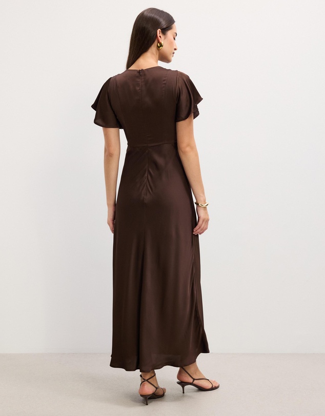 The Fated - Bella Fluted Sleeve Satin Midi Dress