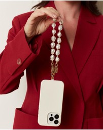 LOUVE COLLECTION - Universal Phone Strap Connector (White) + Daisy Pearl Wristlet