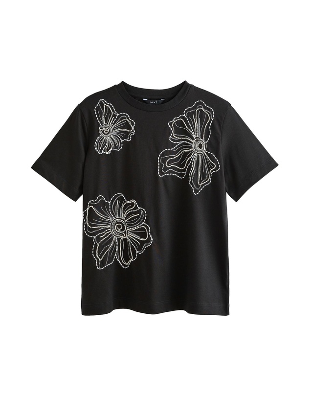 NEXT - Beaded Floral Embelished 100% Cotton T-Shirt