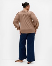 City Chic - Plus size Maia Ruffle V Neck Top - almond
