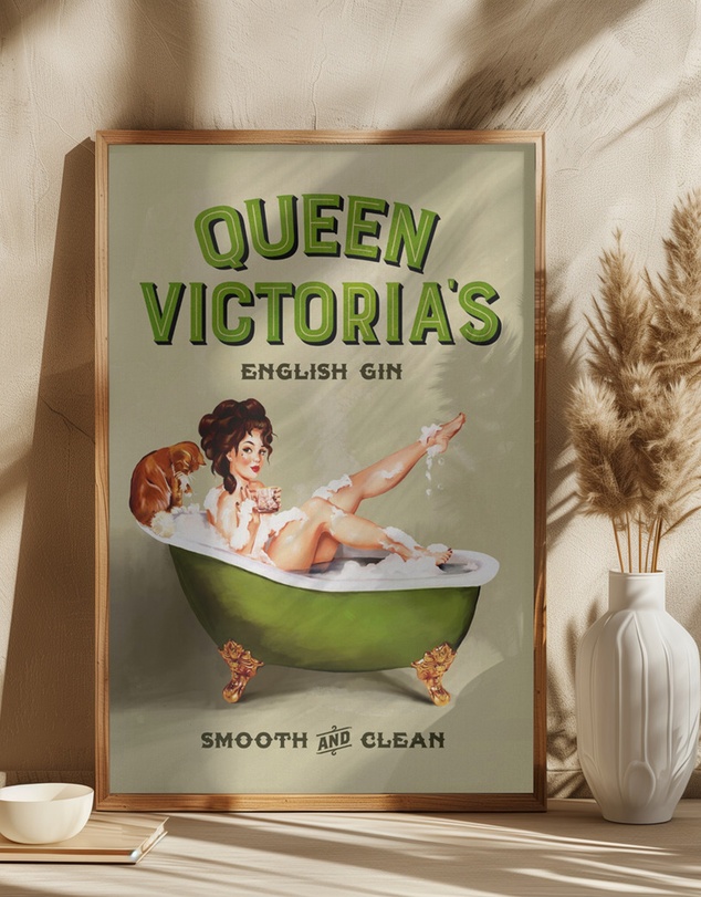 Olive et Oriel - Queen Victoria English Gin Bath Pinup Girl by The Whiskey Ginger Art Print
