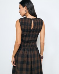 AERE - Inka Linen Gingham Shirred Maxi Dress