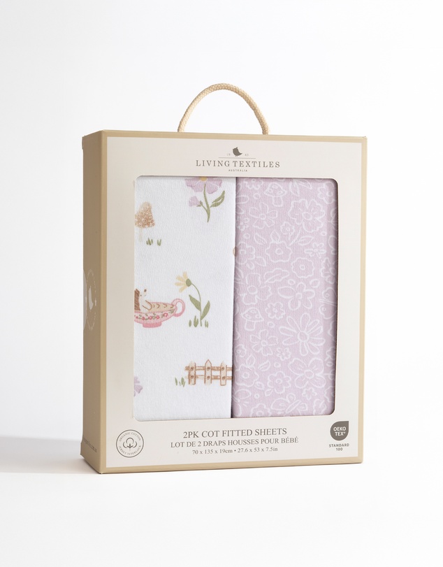 Living Textiles - 2 Pack Organic Cot Fitted Sheet - Whimsical Wonderland