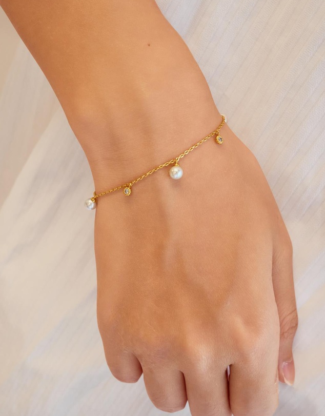 Ania Haie - Ania Haie Gold Shell Pearl & Sparkle Drop Station Bracelet