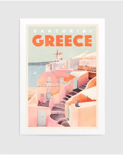 Olive et Oriel - Santorini Greece Vintage Travel by The Whiskey Ginger Art Print