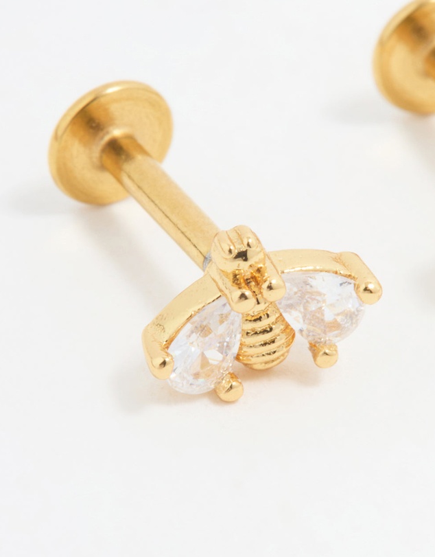 Lovisa - Gold Plated Surgical Steel Double Bee Cubic Zirconia Flat Back Studs