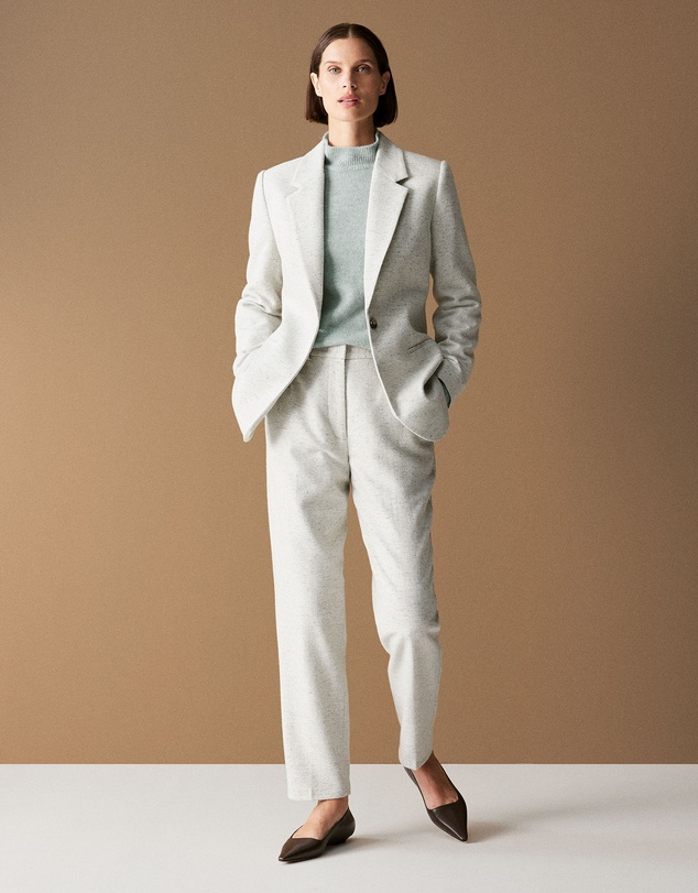 Trenery - Italian Wool Blend Herringbone Pant in White
