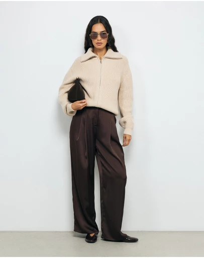 AERE - Clea Organic Cotton Zip Cardigan